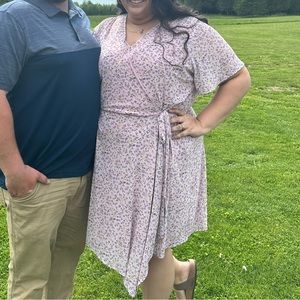 Faux Wrap Dress Purple Floral Plus Size